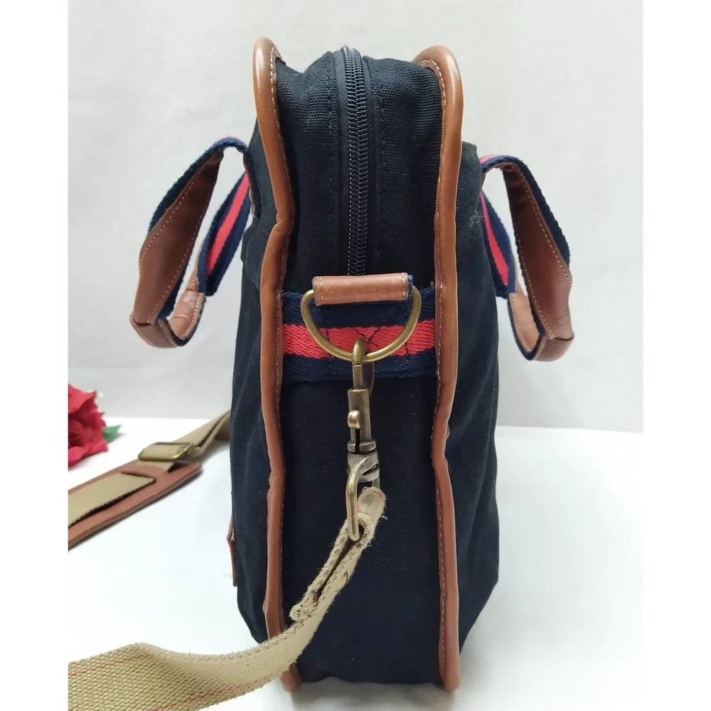 Tommy Hilfiger Dark Blue Canvas Double Handles Zipper Messenger Laptop Bag